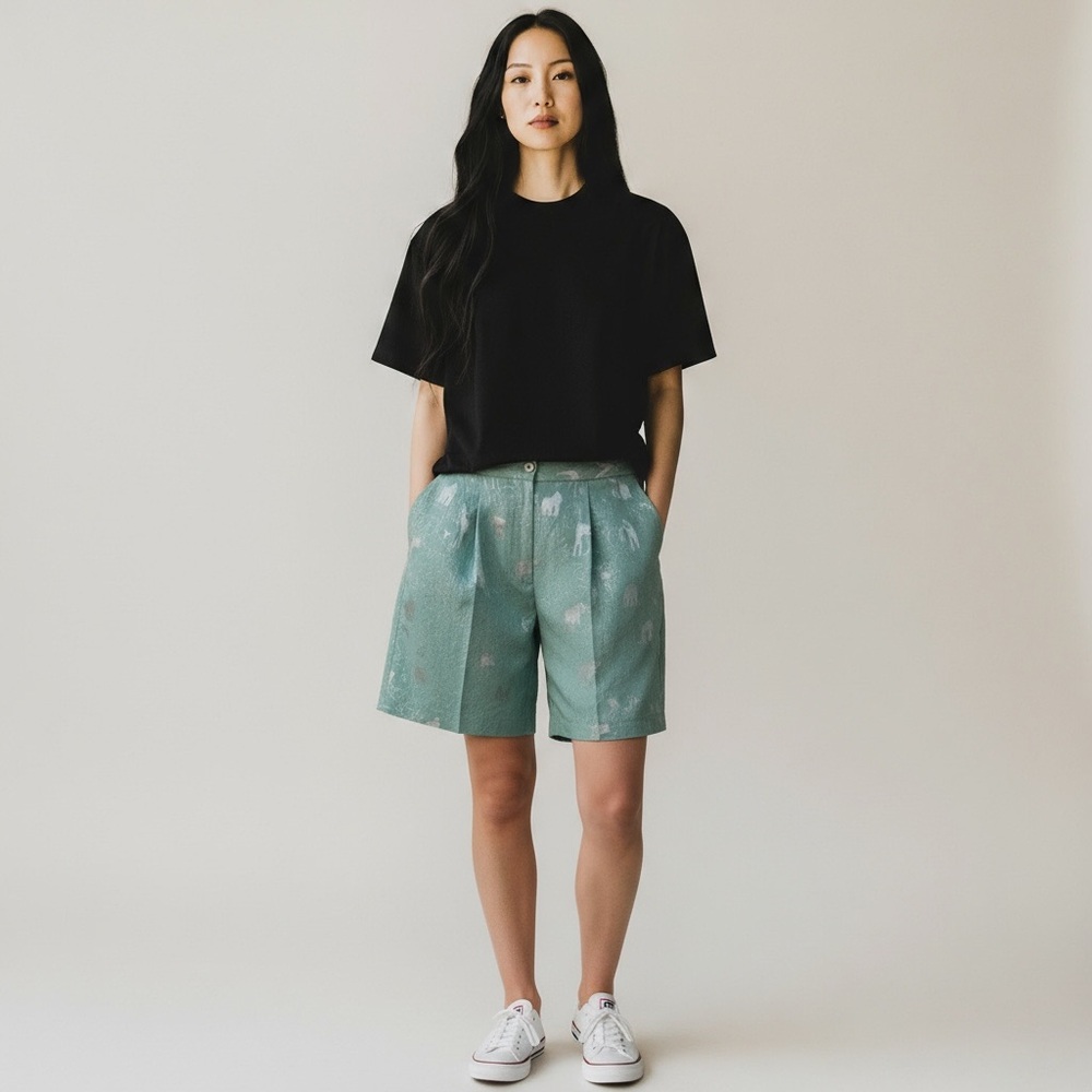 Le Coq Sportif Teal Animal‎ Print Shorts M